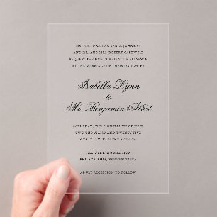 Traditional Black and White Formal Elegant Wedding Acrylic Invitations
