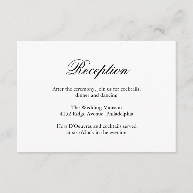 Traditional Black and White Formal Elegant Wedding Enclosure Card (Front)