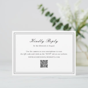 Traditional Black and White QR Code Wedding RSVP Card