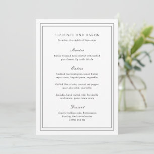 Traditional Black and White Timeless Wedding Menu