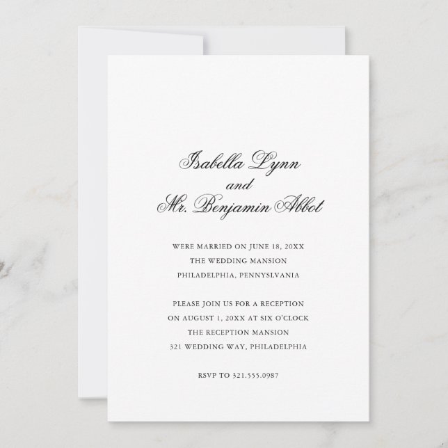 Traditional Black and White Wedding Reception Invitation (Front)