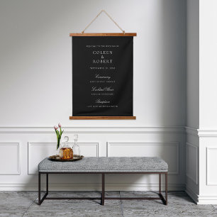 Traditional Black and White Welcome Wedding Sign Hanging Tapestry