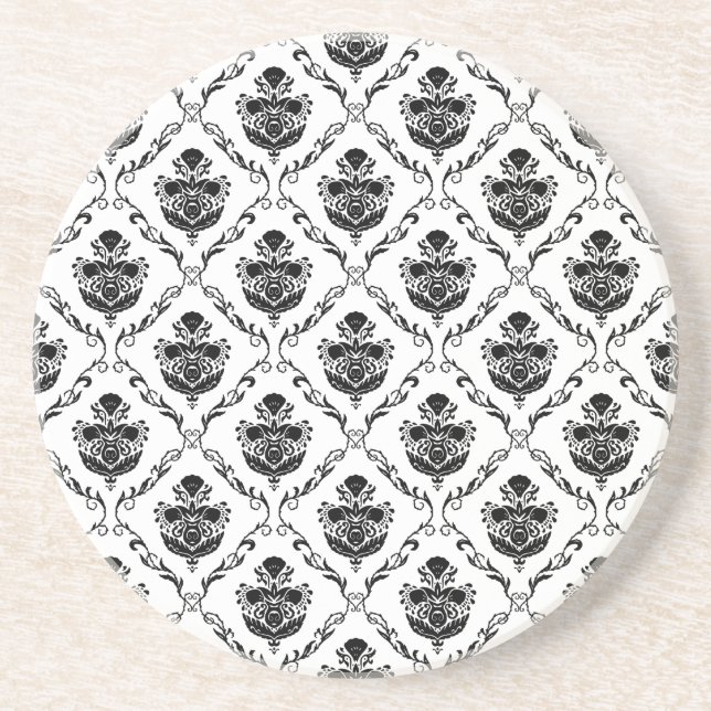 Traditional Black Damask Coaster (Front)