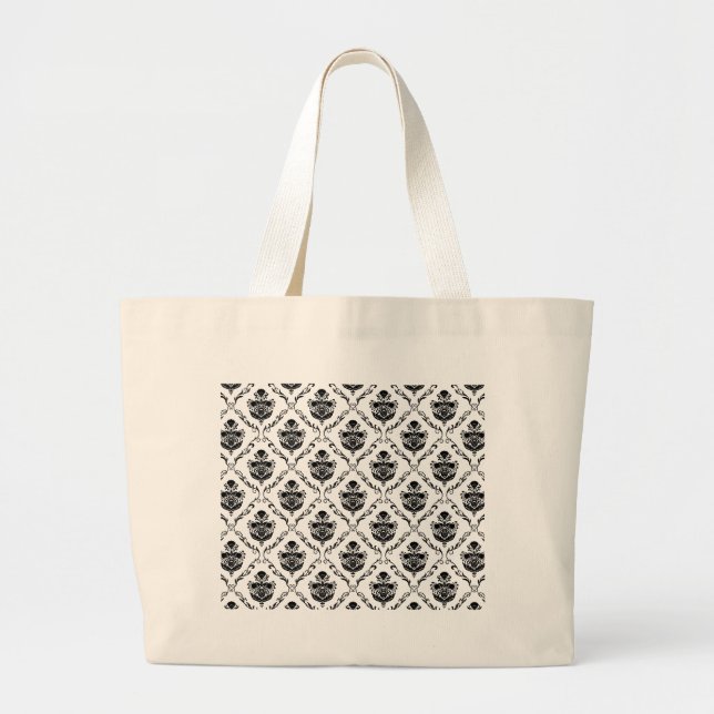 Traditional Black Damask Large Tote Bag (Front)