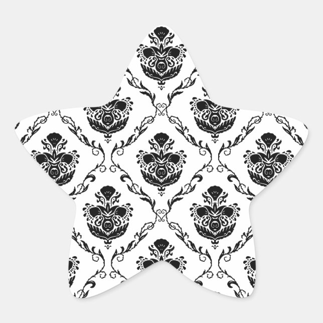 Traditional Black Damask Star Sticker (Front)