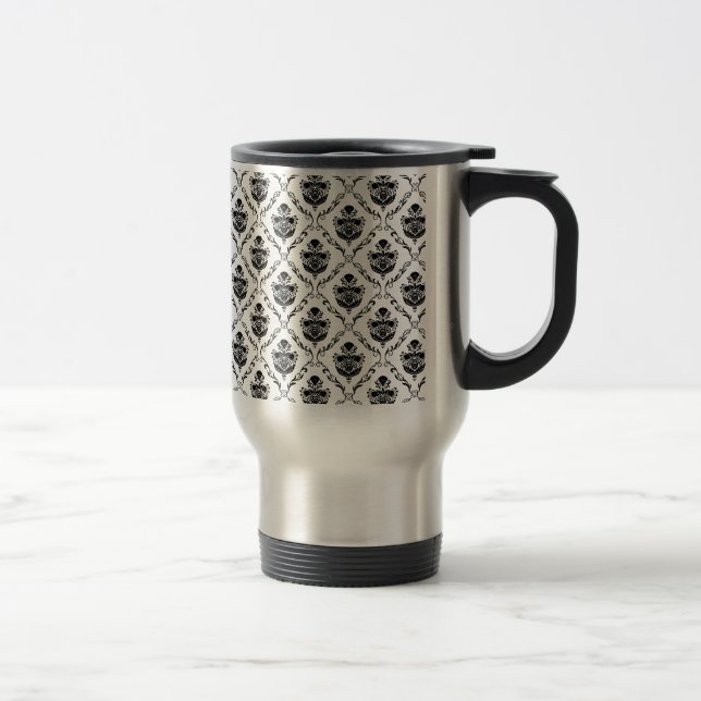 Traditional Black Damask Travel Mug (Right)