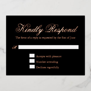 Traditional Black Formal Wedding Foil RSVP Card