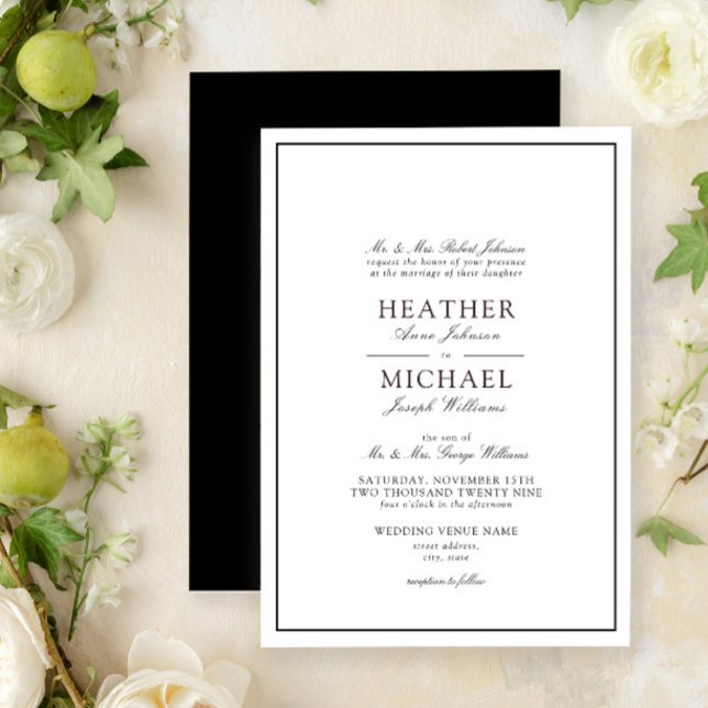 Traditional Black & White Classic Script Wedding Invitation (Easily personalize this traditional wedding invitation for a beautiful suite!)