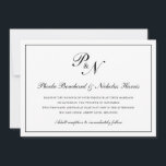 Traditional Black White Monogram Formal Wedding Invitation<br><div class="desc">Traditional and classy horizontal wedding invitation featuring a simple design with your two initial monogram and your names in an elegant calligraphy inside of a thin border.  The backside is solid black.  This classic black and white design is perfect for a formal wedding.</div>