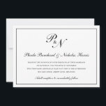 Traditional Black White Monogram Formal Wedding Invitation<br><div class="desc">Traditional and classy horizontal wedding invitation featuring a simple design with your two initial monogram and your names in an elegant calligraphy inside of a thin border.  The backside is solid black.  This classic black and white design is perfect for a formal wedding.</div>