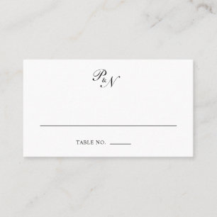 Traditional Black White Monogram Formal Wedding Place Card