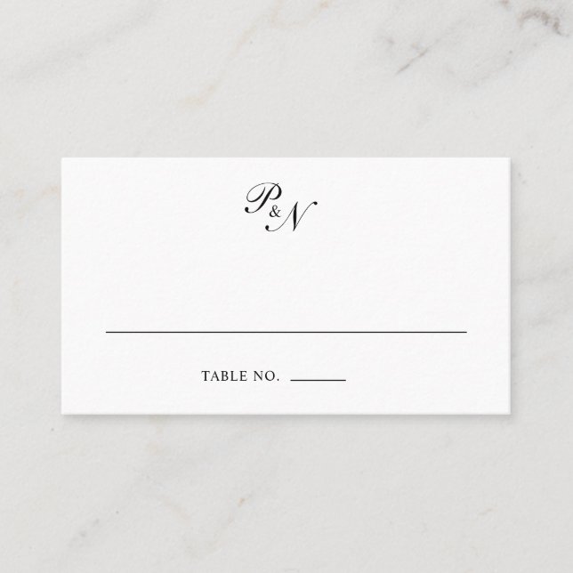 Traditional Black White Monogram Formal Wedding Place Card (Front)