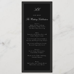 Traditional Black & White Monogram Wedding Menu