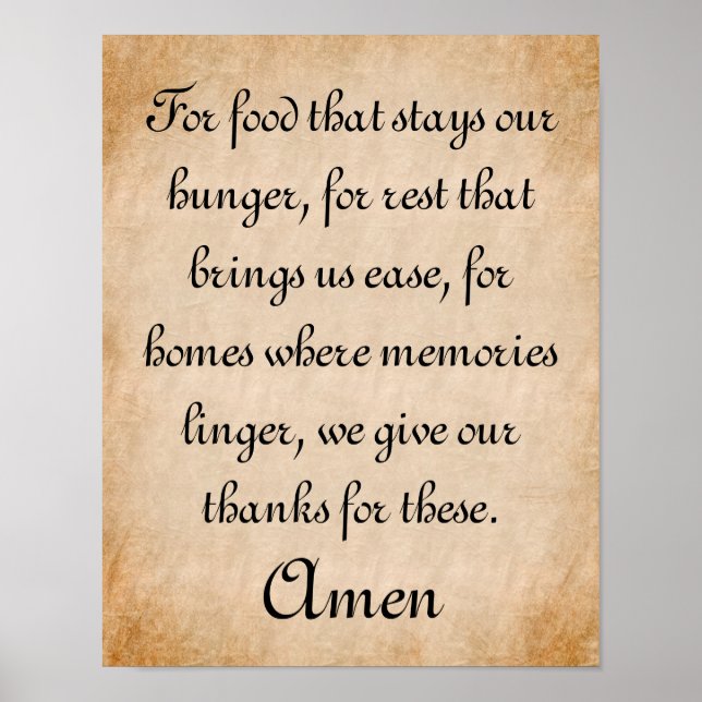 Traditional Blessing Mealtime Prayer Poster (Front)
