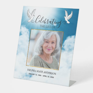 Traditional Blue and White Dove Memorial  Pedestal Sign