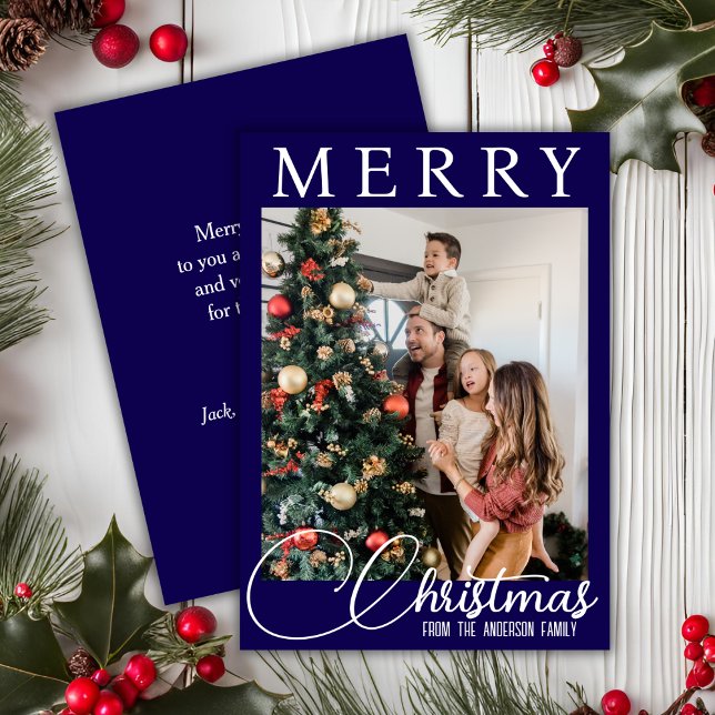 Traditional Blue And White Family Photo Christmas Holiday Card (Traditional Blue And White Family Photo Christmas Holiday Card)