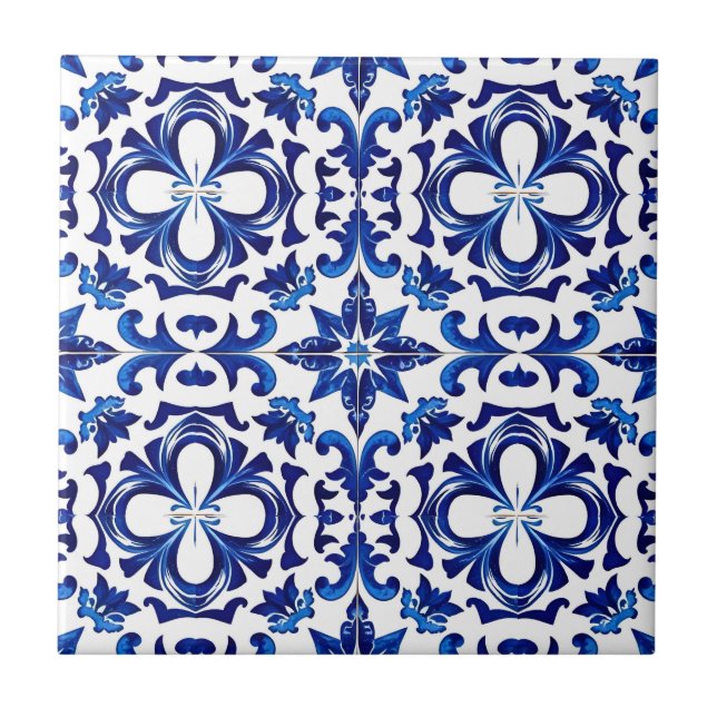 Traditional Blue and White Portuguese Ceramic Tile (Front)