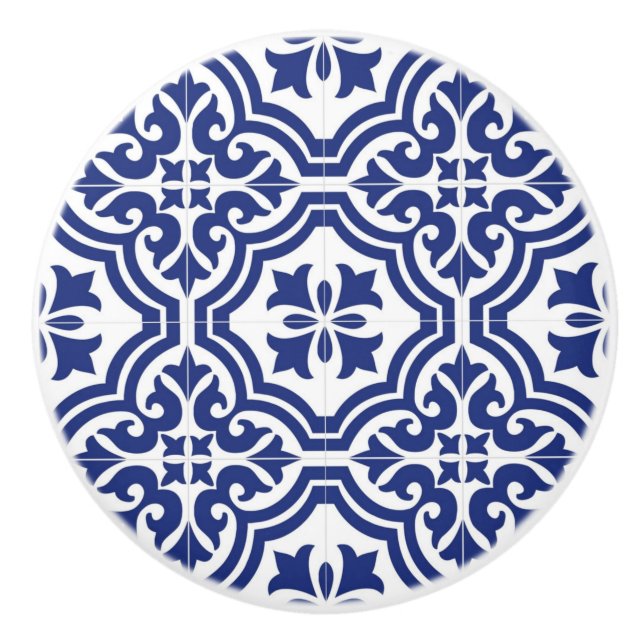 Traditional  Blue and White Spanish Azulejo Ceramic Knob (Front)