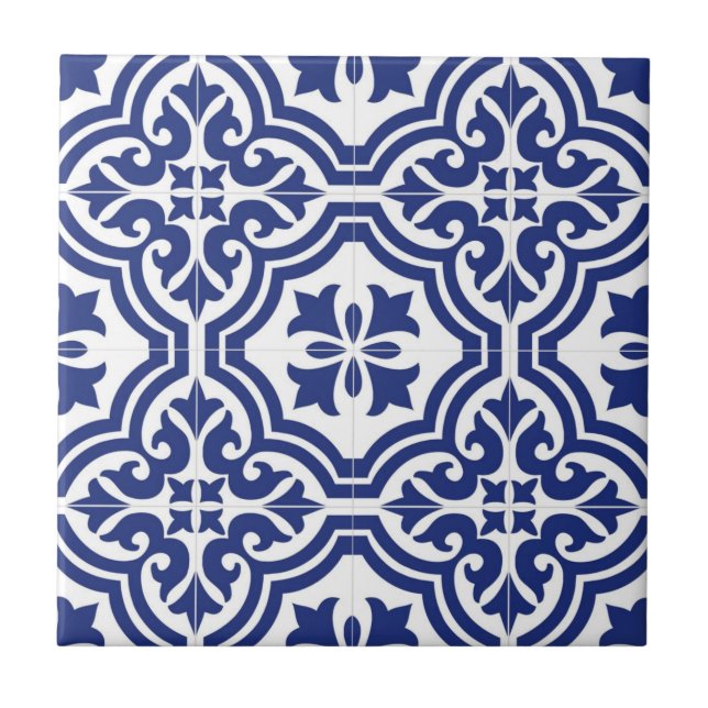 Traditional  Blue and White Spanish Azulejo Tile (Front)