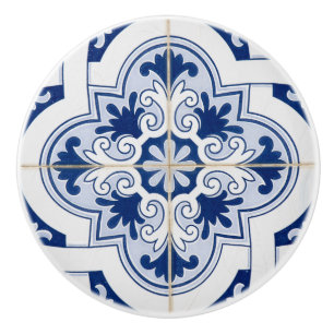 Traditional Blue and White Tile Ceramic Knob