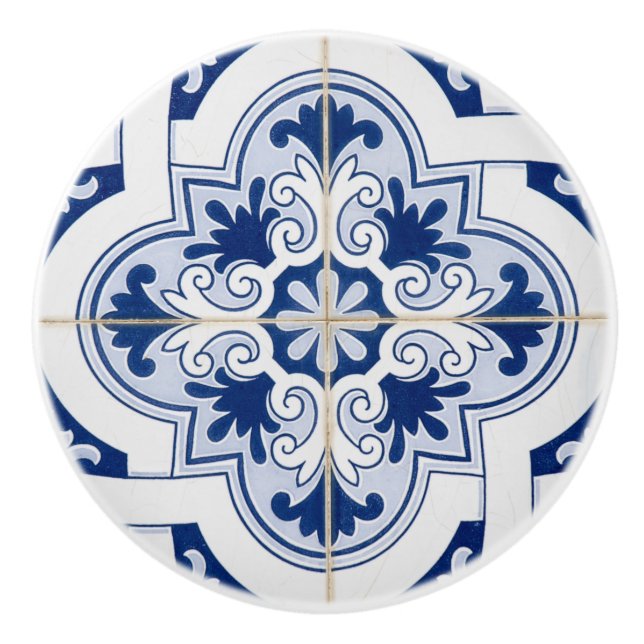 Traditional Blue and White Tile  Ceramic Knob (Front)
