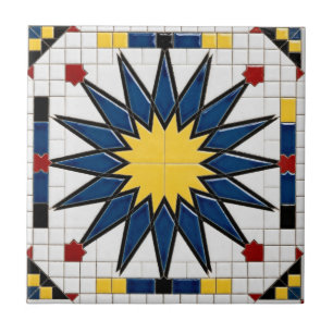 Traditional Blue and Yellow Moroccan Zellij Star Tile