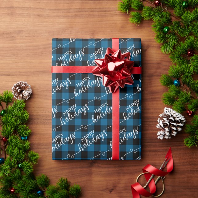 Traditional Blue Black Buffalo Lumberjack Check Wrapping Paper (Holiday Gift)