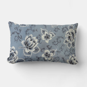Traditional Blue Flower Pattern Lumbar Pillow