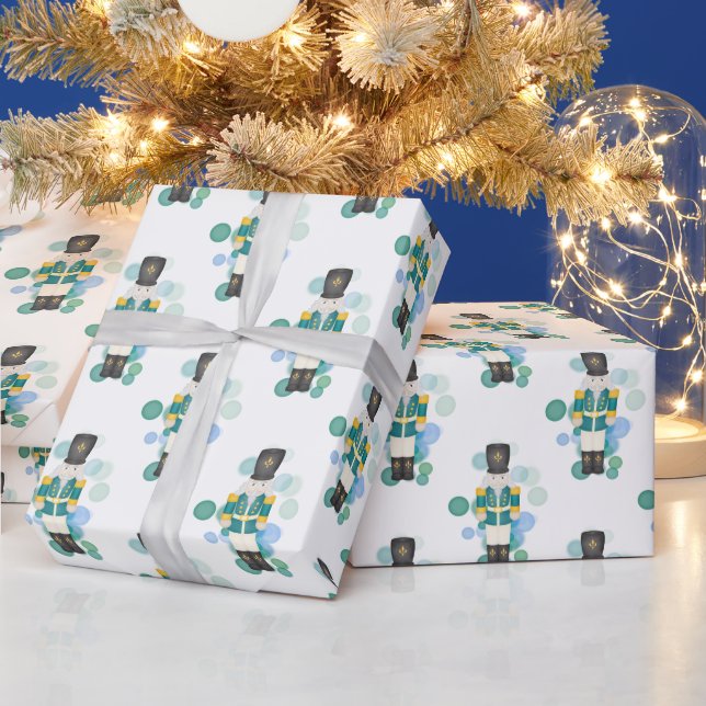 Traditional Blue & Green Christmas Nutcracker Wrapping Paper (Holidays)