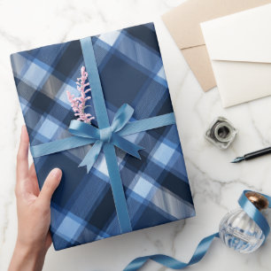 Traditional Blue Navy Check Sky Plaid Pattern Wrapping Paper