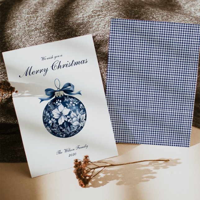 Traditional Blue Ornament Christmas Holiday Card  (Creator Uploaded)