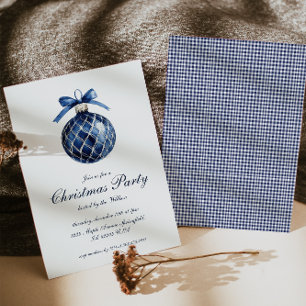 Traditional Blue Ornament Christmas Party Invitation