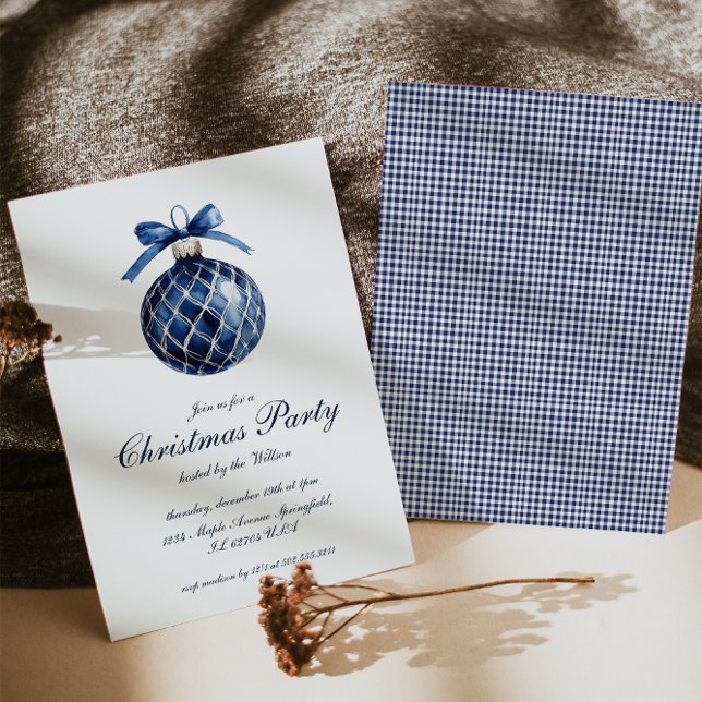 Traditional Blue Ornament Christmas Party Invitation (Creator Uploaded)