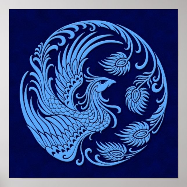 Traditional Blue Phoenix Circle Poster (Front)