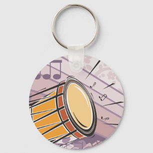 Traditional Bongo Drum With Music Notes Key Ring