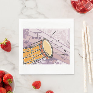 Traditional Bongo Drum With Music Notes Napkin