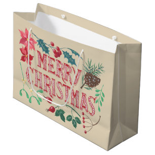 Traditional Botanical Christmas (beige) Large Gift Bag