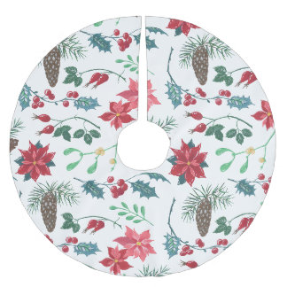 Traditional Botanical Christmas Brushed Polyester Tree Skirt