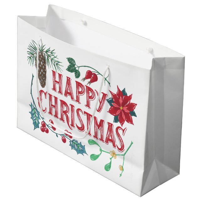 Traditional Botanical Christmas Large Gift Bag (Front Angled)