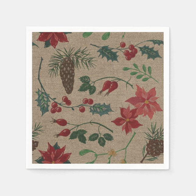Traditional Botanical Christmas Napkin (Front)