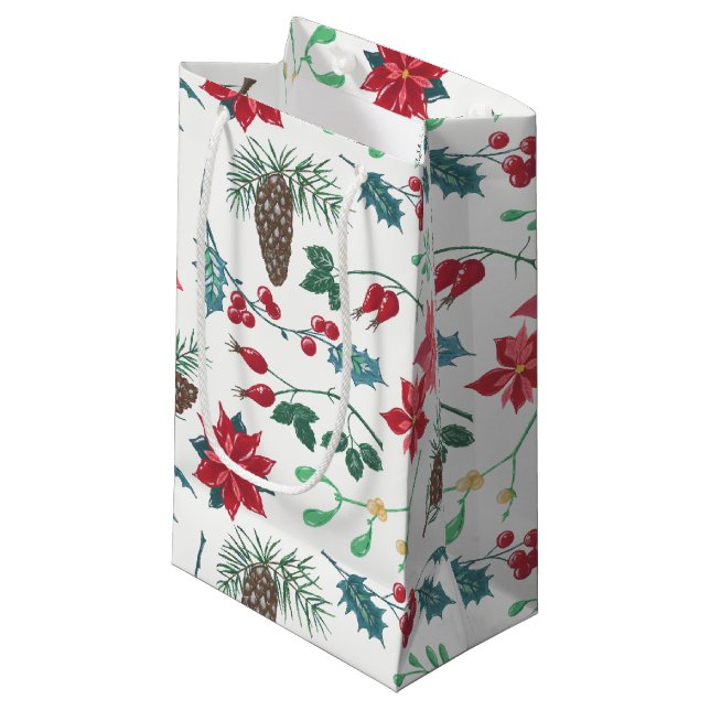 Traditional Botanical Christmas Small Gift Bag (Front Angled)