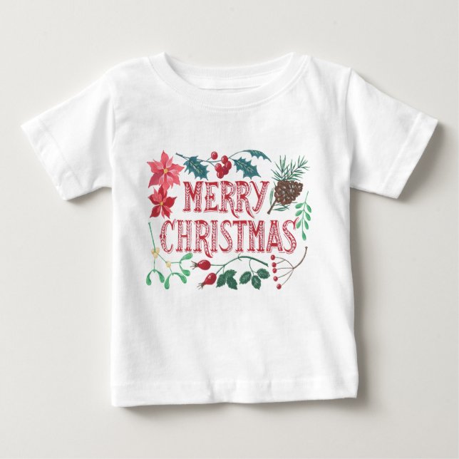 Traditional Botanical Christmas (white) Baby T-Shirt (Front)