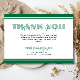 Traditional Bottle Green Lines Memorial Thank Thank You Card