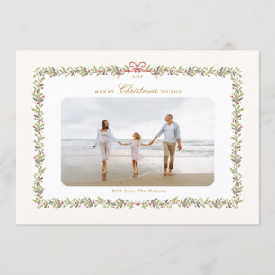 traditional bow christmas botanical 2 photo frame holiday card