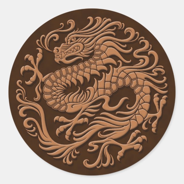 Traditional Brown Chinese Dragon Circle Classic Round Sticker (Front)