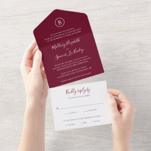 Traditional Burgundy Elegant Wedding All In One Invitation