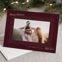 Traditional Burgundy Holly Family Photo Christmas