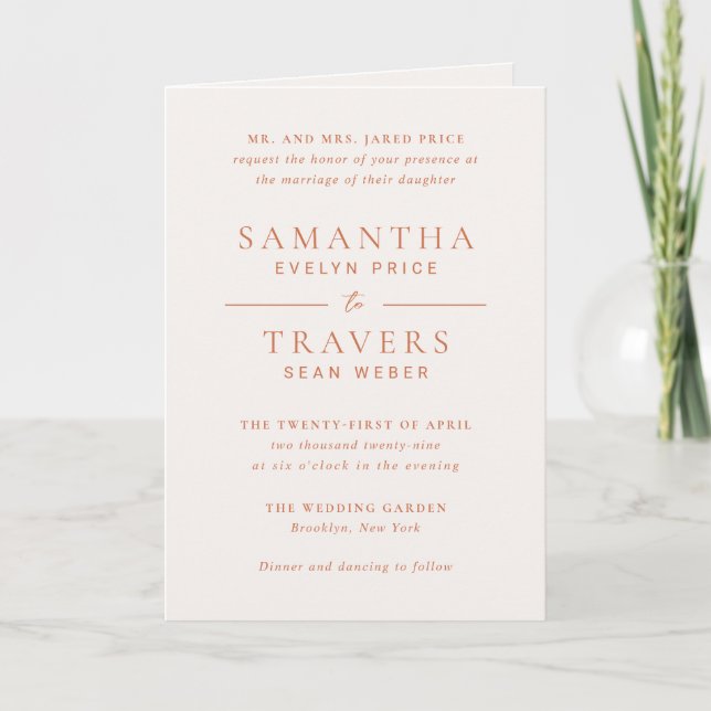Traditional Burnt Orange Elegant Wedding Invitation (Front)