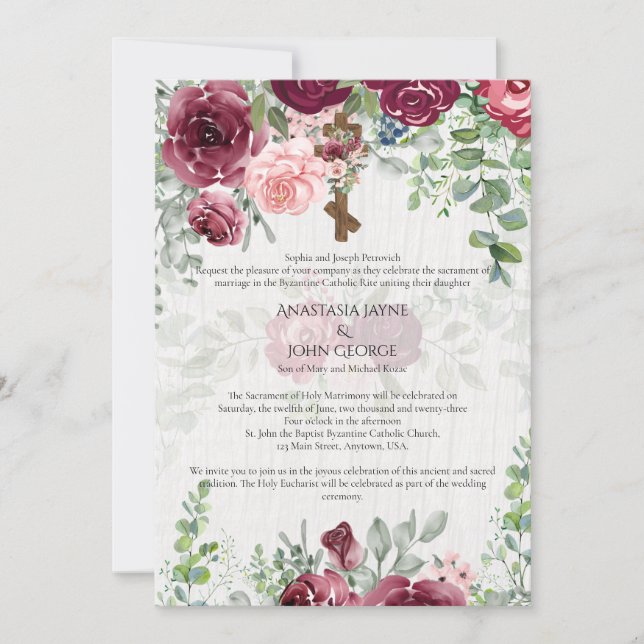 Traditional BYZANTINE Cross Floral Wedding Invitation (Front)