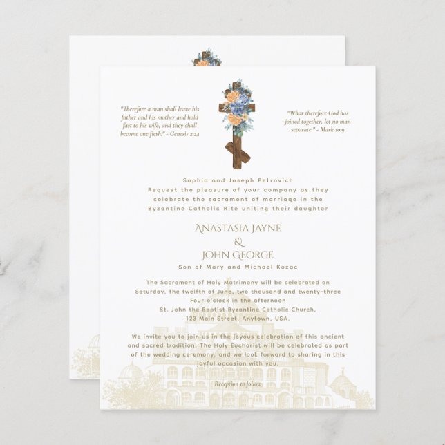 Traditional BYZANTINE Cross Wedding Invitation (Front/Back)